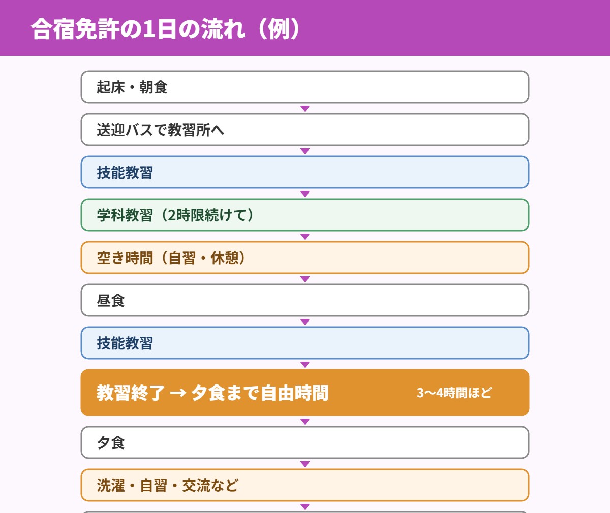 合宿免許の1日の流れと空き時間