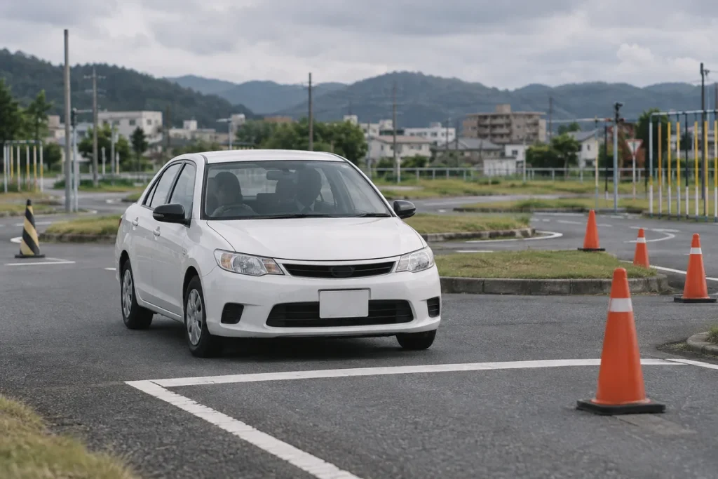 教習所のコースを走る教習車