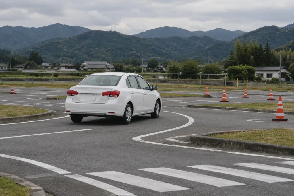 教習所のコースを走る教習車