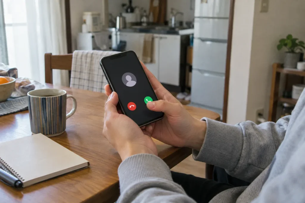 スマートフォンへの着信を確認する人の手元
