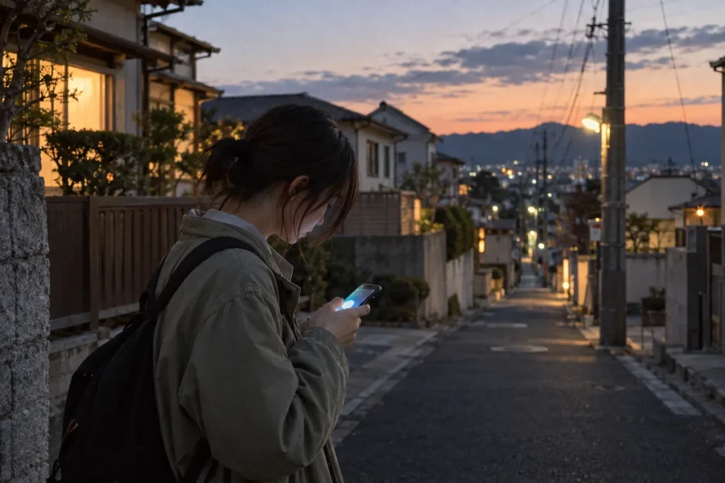 スマートフォンへの着信を確認する様子