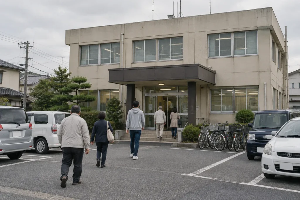 警察署の外観と来庁者用の駐車場のイメージ